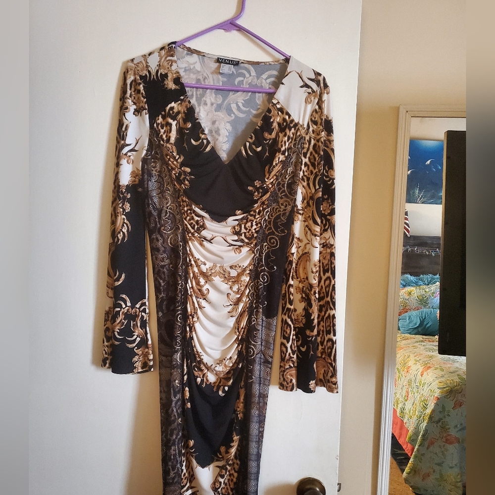 Venus Black and Brown Patterned Dress